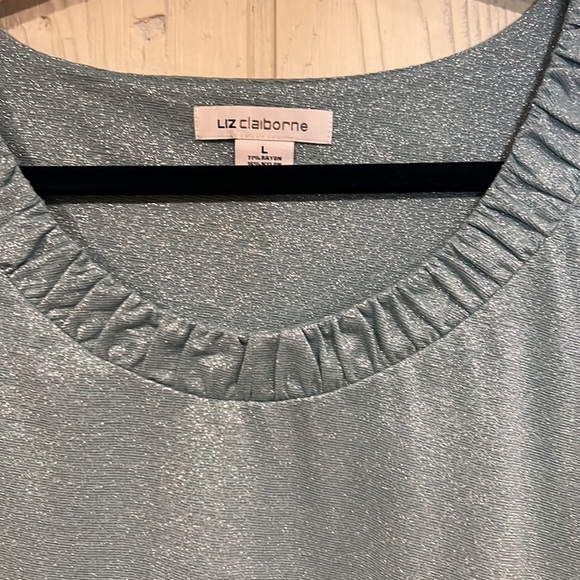 Liz Claiborne Sparkly sea foam green long sleeve top size large - Picture 2 of 10